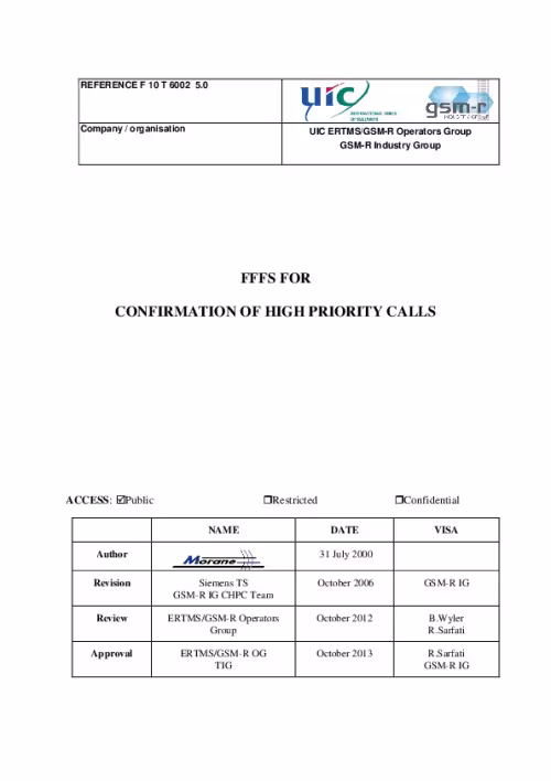 FFFS for Confirmation of High Priority Calls - version 5.0 (MORANE F10 T 6002)