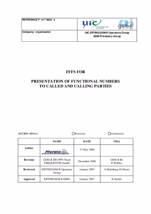 FFFS for Presentation of Functional Numbers to Called and Calling Parties - version 4 (MORANE F10 T 6003)