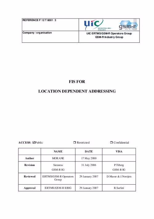 FIS for Location Dependent Addressing - version 3 (MORANE F12 T 6001)