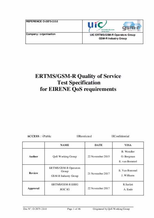 Quality of Service Test Specification for EIRENE QoS requirements - version 2.0.0 (O-2875)