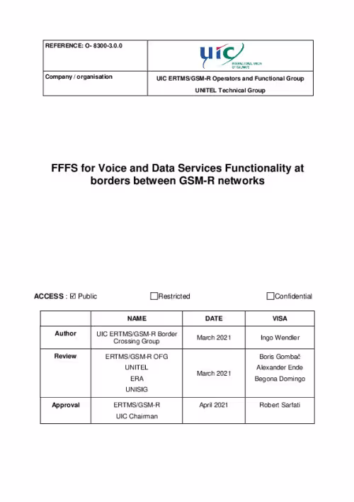 FFFS for Voice and Data Services Functionality at borders between GSM-R networks - version 3.0.0 (O-8300)