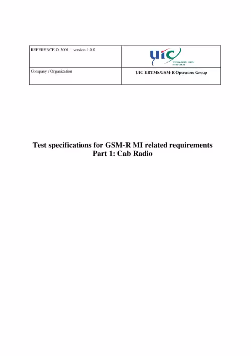 O-3001-1 Test specifications for GSM-R MI related requirements; Part 1: Cab Radio Version 1.0.0 (July 2017)