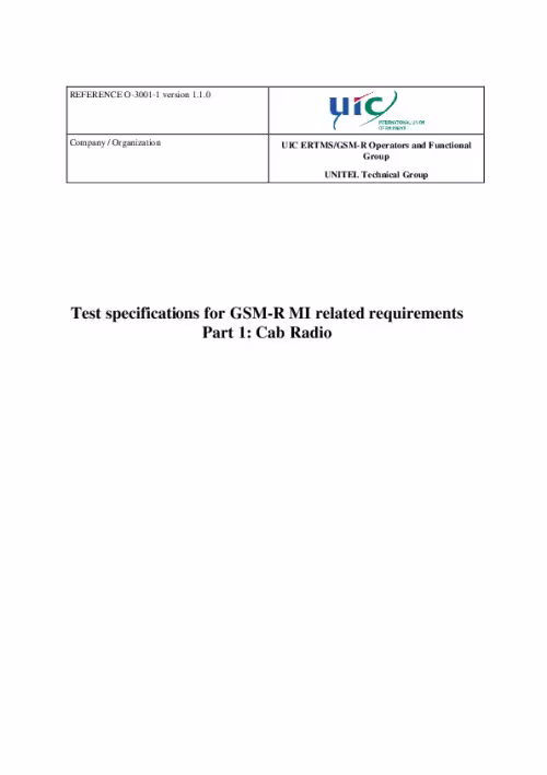 O-3001-1 Test specifications for GSM-R related requirements: Part 1: Cab Radio version 1.1.0