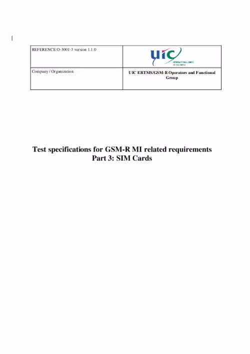 O-3001-3 Test specifications for GSM-R related requirements: Part 3: SIM Cards version 1.1.0