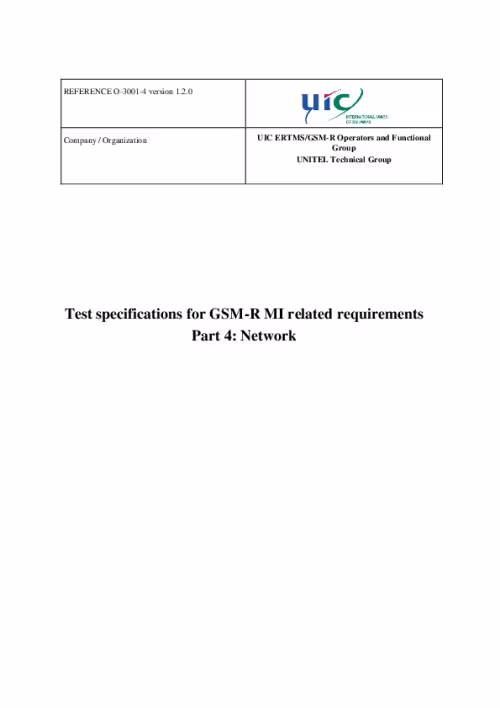 O-3001-4 Test specifications for GSM-R related requirements: Part 4: Network version 1.2.0