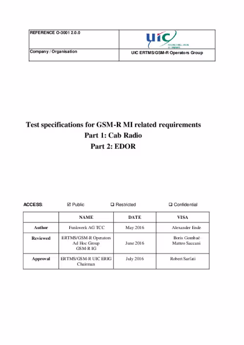 O-3001 2.0.0 Test specifications for GSM-R MI related requirements (May 2016)